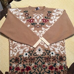 Vintage Tan Floral Patterned Sweater